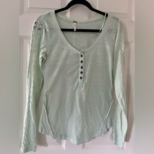 Free People Mint Green Long Sleeve T Shirt With Lace Size Medium